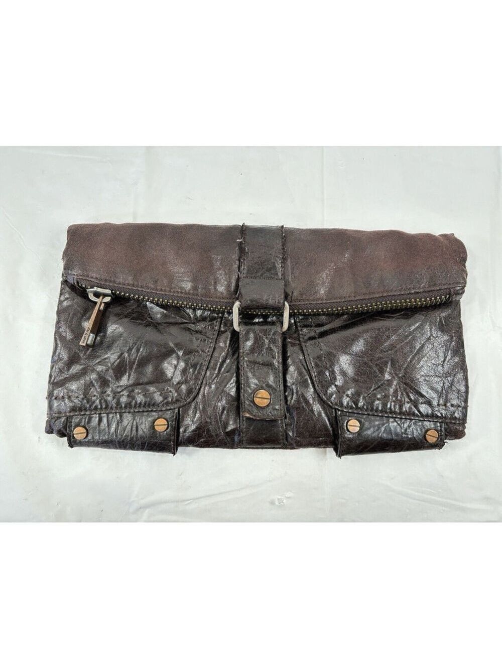 MATT & NAT Clutch Brown Leather Folding Multiple Pockets